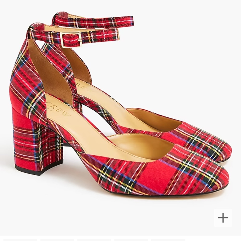 Holiday Tartan block heel with ankle strap